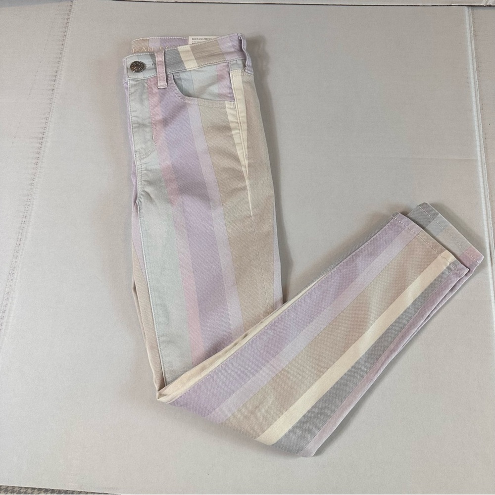 American Eagle Pastel Striped HighRise Jegging Crop Next Level Stretch Sz 00 24W - Picture 7 of 16